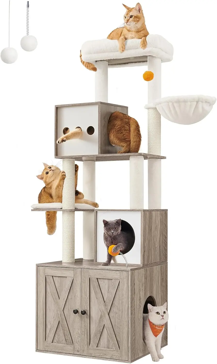 Cat Tree with Litter Box Enclosure, 2-in-1 Modern Cat Tower, 72.8-Inch Tall Cat Condo with Scratching Posts, Perch
Cat Tree with Litter Box Enclosure, 2-in-1 Modern Cat Tower, 72.8-Inch Tall Cat Condo with Scratching Posts, Perch