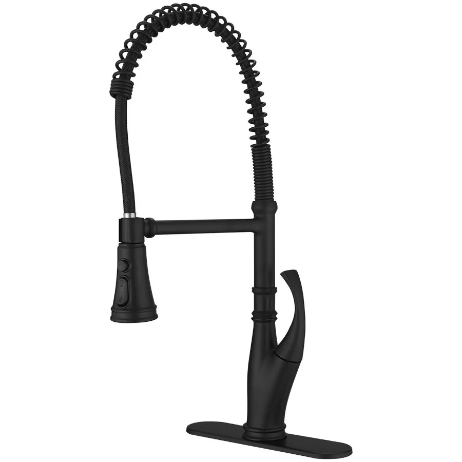 SingleHandle PullDown Sprayer 3 Spray High Arc Kitchen Faucet With Deck Plate in Matte Black 
SingleHandle PullDown Sprayer 3 Spray High Arc Kitchen Faucet With Deck Plate in Matte Black