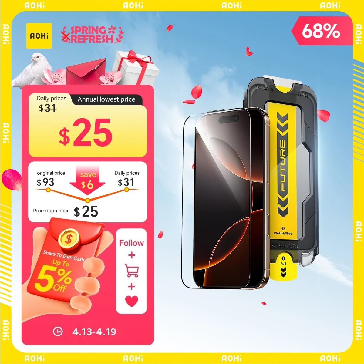 AOHi The Future MagArmor Phone Tempered Glass Military-Grade Shatterproof HD Tempered Glass& Dust-Free One-Pull Installation
AOHi The Future MagArmor Phone Tempered Glass Military-Grade Shatterproof HD Tempered Glass& Dust-Free One-Pull Installation