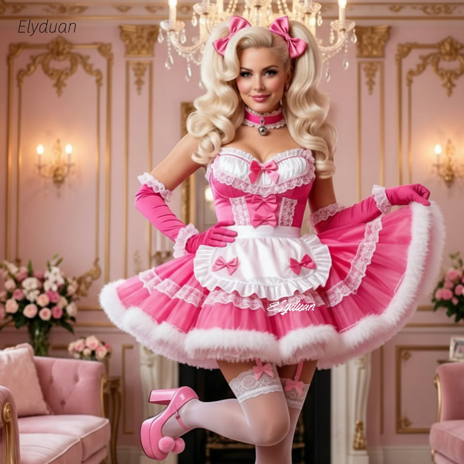Furry Trim Pink Tutu Short Prom Dress Hot Pink Maid Costume Corset Halloween Cosplay Party Special Occasion Dress Customized
Furry Trim Pink Tutu Short Prom Dress Hot Pink Maid Costume Corset Halloween Cosplay Party Special Occasion Dress Customized