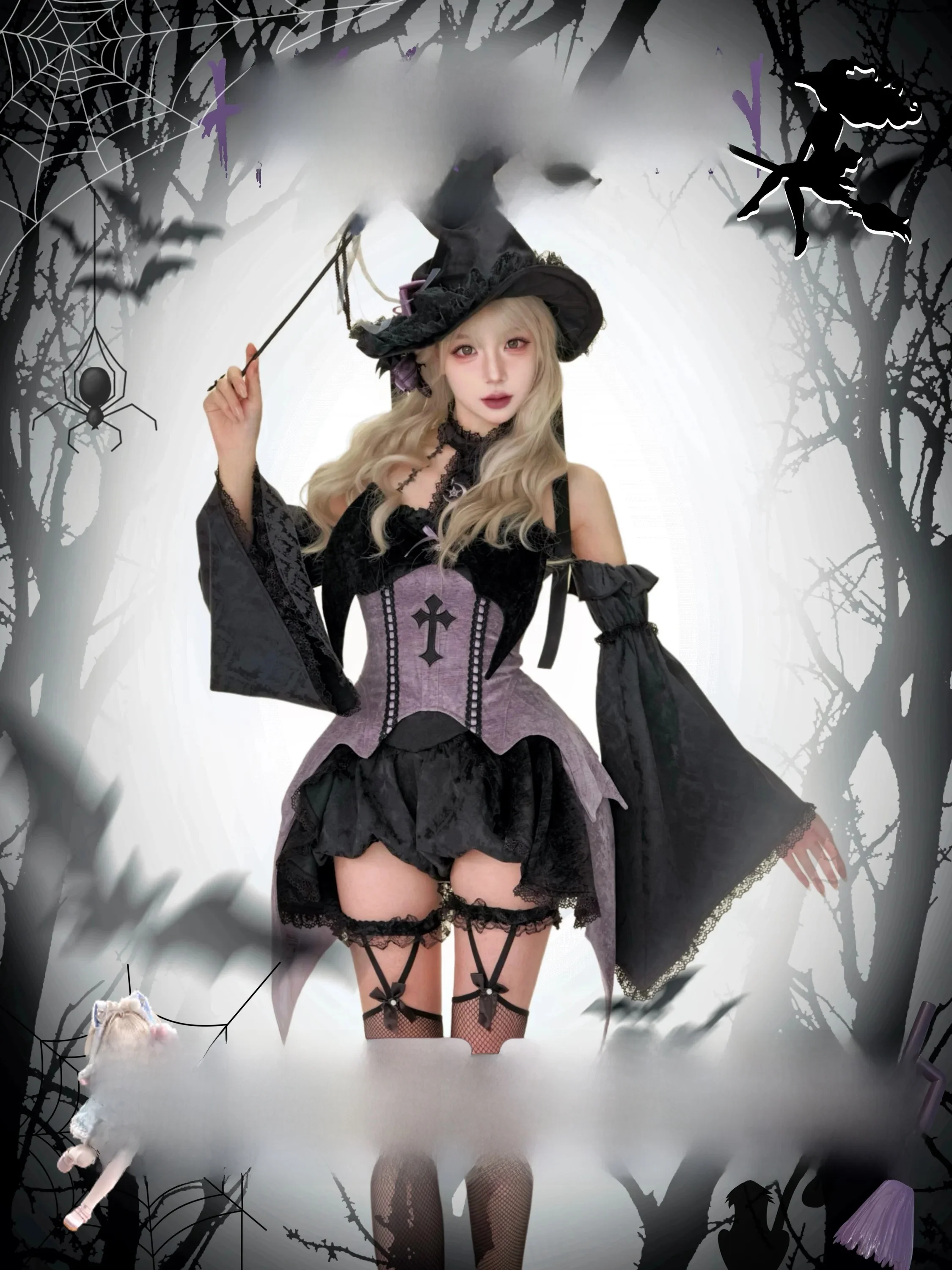 Halloween Magic Witch Spring Pumpkin Pants Bat Sleeve Purple Bat Chest Clothes Women's Fashion Set Three-Piece Suit All Seasons
Halloween Magic Witch Spring Pumpkin Pants Bat Sleeve Purple Bat Chest Clothes Women's Fashion Set Three-Piece Suit All Seasons