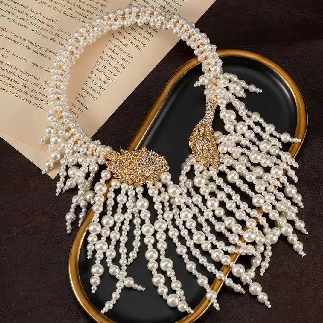 European and American heavy-industry retro inlaid gold rhinestone lion head & tail pearl necklace, creative tassel necklace, ful
European and American heavy-industry retro inlaid gold rhinestone lion head & tail pearl necklace, creative tassel necklace, ful