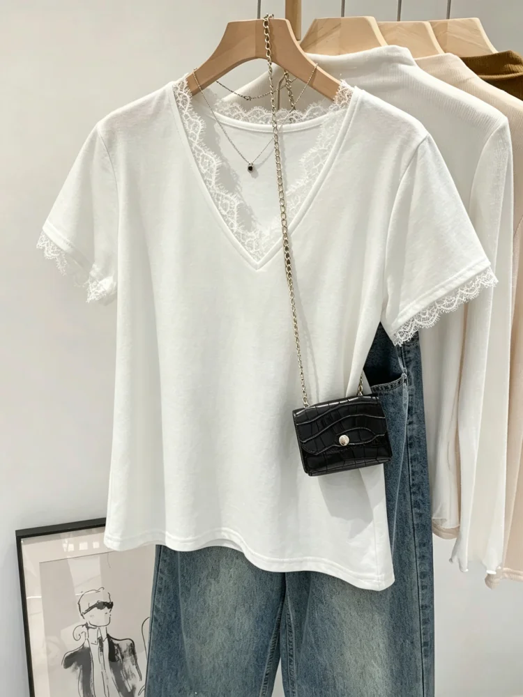 Ice Silk Snowflake Cotton Short Sleeve T-Shirt Women's Loose V-Neck Lace Summer Top plus Size Regular Shoulder Slimming Upper...
Ice Silk Snowflake Cotton Short Sleeve T-Shirt Women's Loose V-Neck Lace Summer Top plus Size Regular Shoulder Slimming Upper...