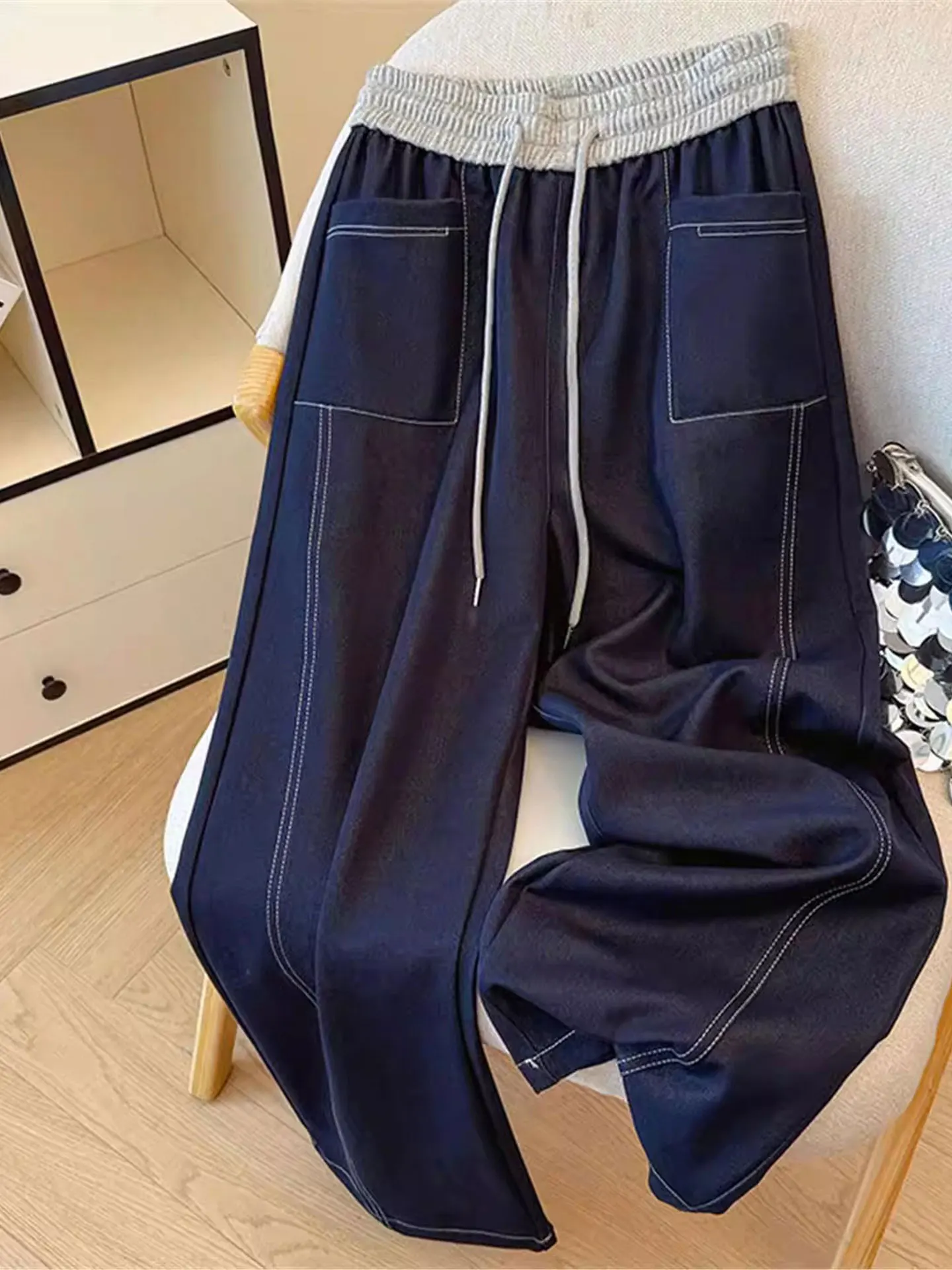 High Waist Dstring Wide Leg Jeans Women's Casual Spring plus Size Slimming Design Comfortable Banana ape Pants
High Waist Dstring Wide Leg Jeans Women's Casual Spring plus Size Slimming Design Comfortable Banana ape Pants