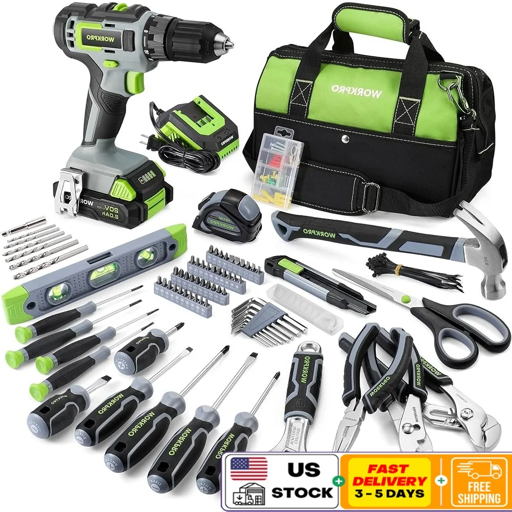 20V Cordless Drill Driver 157PCS All-Purpose Home Tool Set with Lithium-ion Battery and Tool Bag
20V Cordless Drill Driver 157PCS All-Purpose Home Tool Set with Lithium-ion Battery and Tool Bag