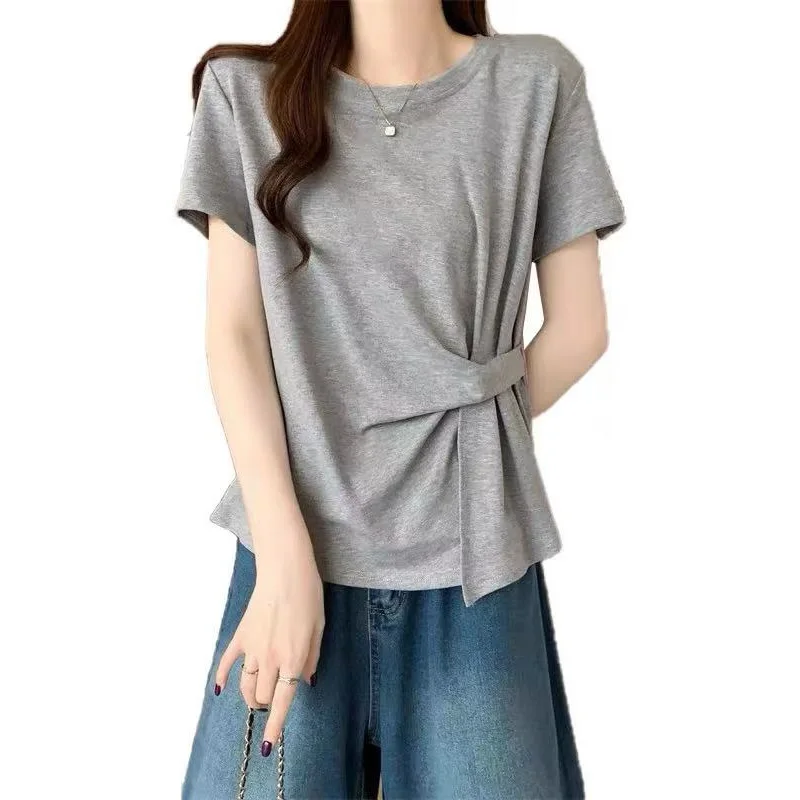 Spring and Summer Large-size Women's Clothing New Solid Color Loose and Thin Irregular Design Round Neck Short-sleeved T-shirt
Spring and Summer Large-size Women's Clothing New Solid Color Loose and Thin Irregular Design Round Neck Short-sleeved T-shirt
