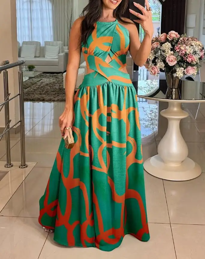 Abstract print cross suspender long skirt for women, fashionable and casual hollow out shirt dress, summer new women's clothing
Abstract print cross suspender long skirt for women, fashionable and casual hollow out shirt dress, summer new women's clothing