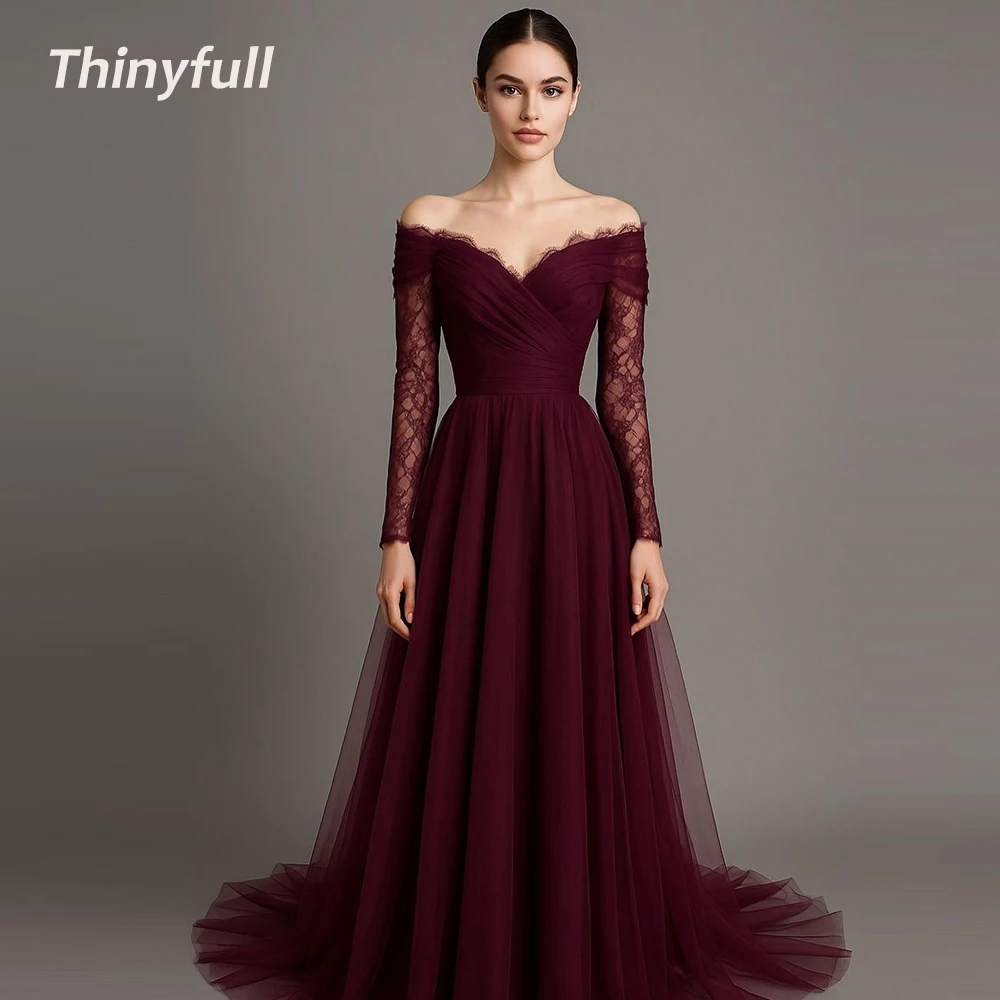  Thinyfull A-line Tulle Arab Prom Dresses Off Shoulder Long Lace Sleeves Evening Gown Formal Dress robes de soirée Customized
Thinyfull A-line Tulle Arab Prom Dresses Off Shoulder Long Lace Sleeves Evening Gown Formal Dress robes de soirée Customized
