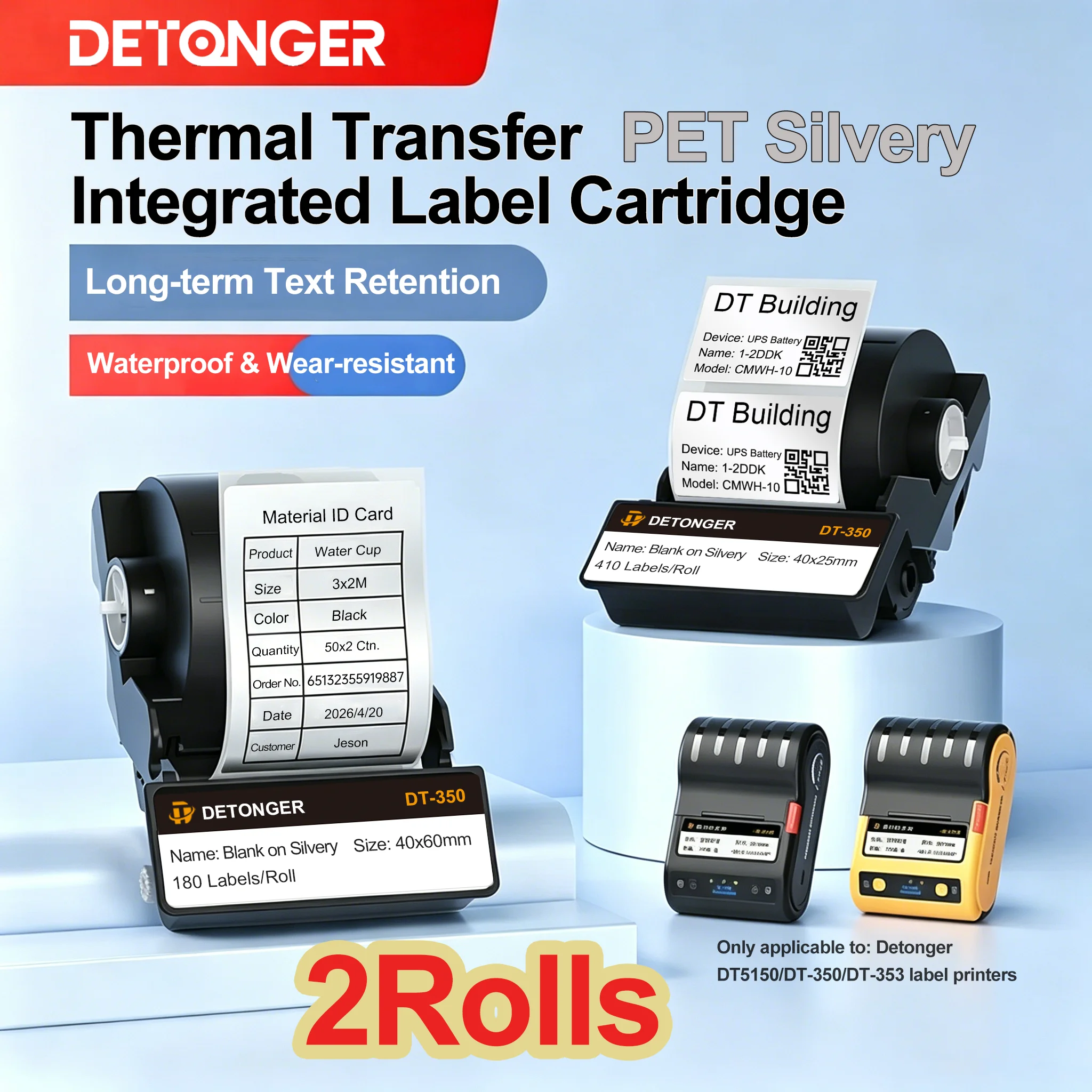 DETONGER 2Rolls PET Silvery Label Cartridge Anti Tear Only for DT5150/DT-350 Printer Long-term Storage Adhensive Label Sticker
DETONGER 2Rolls PET Silvery Label Cartridge Anti Tear Only for DT5150/DT-350 Printer Long-term Storage Adhensive Label Sticker