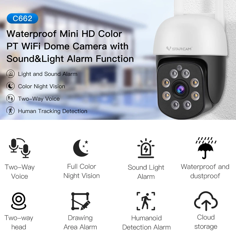 VStarcam C662 3MP Outdoor WIFI Camera Security 3MP Full Color Night Vision Motion Detection Two Way Audio Video Surveillance Cam
VStarcam C662 3MP Outdoor WIFI Camera Security 3MP Full Color Night Vision Motion Detection Two Way Audio Video Surveillance Cam