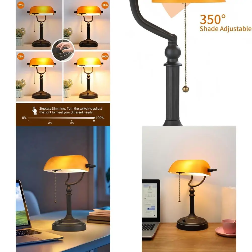 Amber Glass Desk Lamp with LED Bulb, Dimmable for Home Office, Study, Library Use
Amber Glass Desk Lamp with LED Bulb, Dimmable for Home Office, Study, Library Use