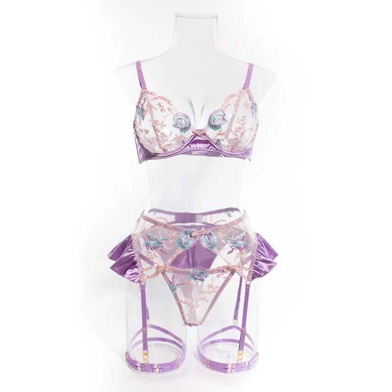 Bikini fashion sexy swimsuit embroidered color-block satin lingerie four-piece set
Bikini fashion sexy swimsuit embroidered color-block satin lingerie four-piece set