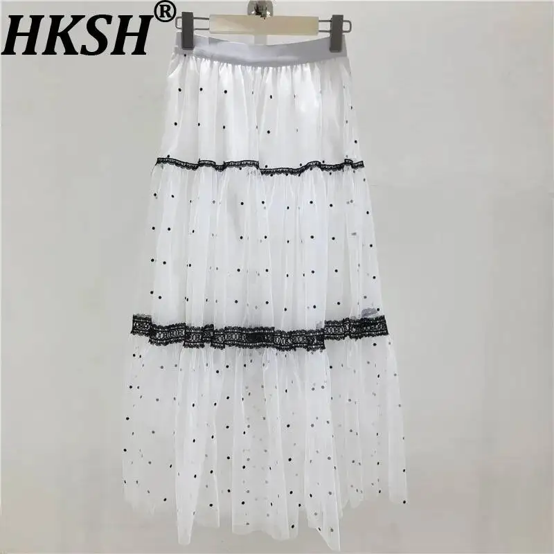 HKSH Women Skirt Polka Dot Printed Spliced Lace Mesh Pleated A-line Elastic Waist Sweet Chic Casual Skirts Spring Summer HK23208
HKSH Women Skirt Polka Dot Printed Spliced Lace Mesh Pleated A-line Elastic Waist Sweet Chic Casual Skirts Spring Summer HK23208