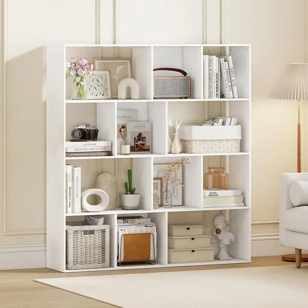 4-Tier White Bookshelf with 12 Storage Compartments, Freestanding Display Rack for Living Room or Home Office
4-Tier White Bookshelf with 12 Storage Compartments, Freestanding Display Rack for Living Room or Home Office