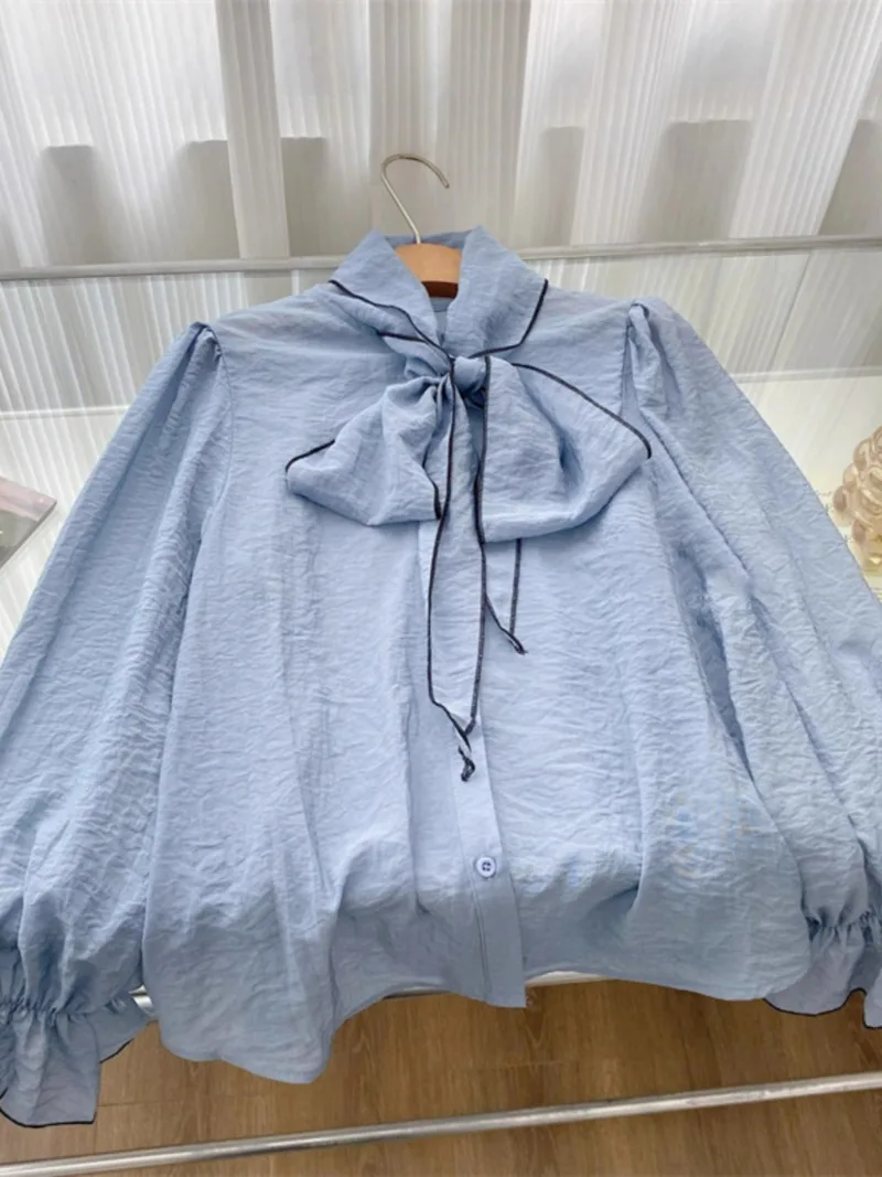 Chic Bandage Butterfly Collar Puff Sleeve Blouses Single-breasted Women Clothing Shirts Vintage French Blusas Mujer De Moda 2024
Chic Bandage Butterfly Collar Puff Sleeve Blouses Single-breasted Women Clothing Shirts Vintage French Blusas Mujer De Moda 2024