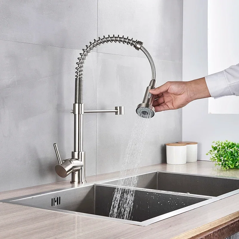 Kitchen Faucets Brush Brass Faucets for Kitchen Sink Single Lever Pull Out Spring Spout Mixers Tap Hot Cold Water Crane
Kitchen Faucets Brush Brass Faucets for Kitchen Sink Single Lever Pull Out Spring Spout Mixers Tap Hot Cold Water Crane
