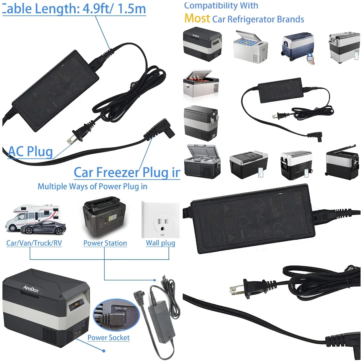 AC Adapter 110-240V Power Cord for Car Refrigerator Freezer, Compatible with Most Brands
AC Adapter 110-240V Power Cord for Car Refrigerator Freezer, Compatible with Most Brands