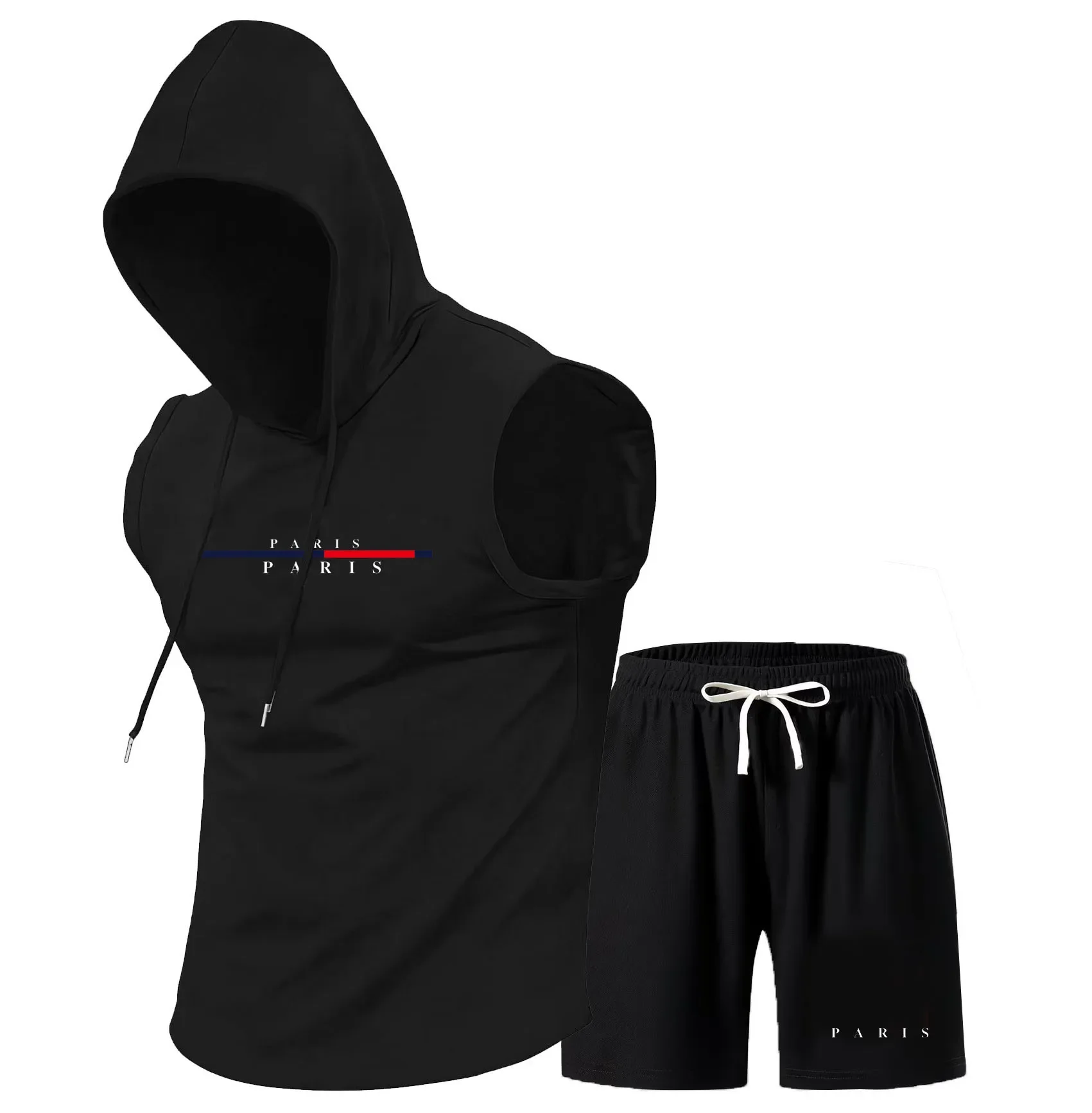 Fashion Paris Men's hooded vest set, sleeveless hooded T-shirt, vest and shorts set, summer sports, outdoor sports and leisure
Fashion Paris Men's hooded vest set, sleeveless hooded T-shirt, vest and shorts set, summer sports, outdoor sports and leisure