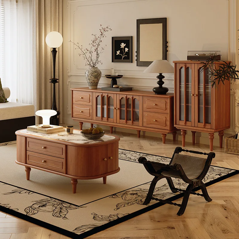 French retro solid wood TV cabinet storage integrated living room home American coffee table TV
French retro solid wood TV cabinet storage integrated living room home American coffee table TV