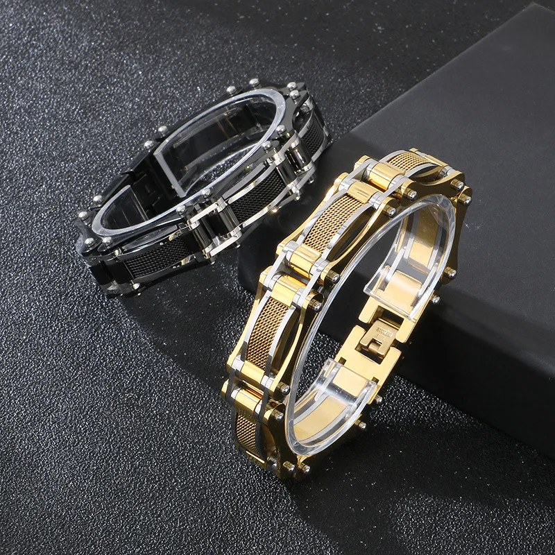 15 мм панк золотого цвета велосипедный байкерский браслет для мужчин женщин хип-хоп черный из нержавеющей стали мотоцикл велосипедная сетчатая цепочка браслет ювелирные изделия
15 мм панк золотого цвета велосипедный байкерский браслет для мужчин женщин хип-хоп черный из нержавеющей стали мотоцикл велосипедная сетчатая цепочка браслет ювелирные изделия