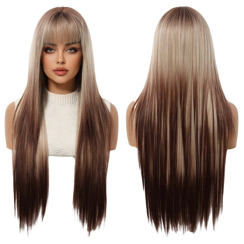26 Inch Long Straight Balayage Brown Blonde Ombre Wig with Air Bangs Heat Resistant Synthetic Wig For Women Daily Party Cosplay
26 Inch Long Straight Balayage Brown Blonde Ombre Wig with Air Bangs Heat Resistant Synthetic Wig For Women Daily Party Cosplay