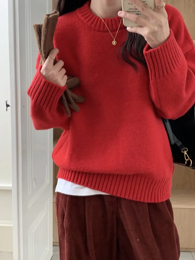 Красный вязаный свитер женский Lazy Sle винтажный круглый Ne Loose Thi осенне-зимняя верхняя одежда вязаный топ теплый с подогревом
Красный вязаный свитер женский Lazy Sle винтажный круглый Ne Loose Thi осенне-зимняя верхняя одежда вязаный топ теплый с подогревом