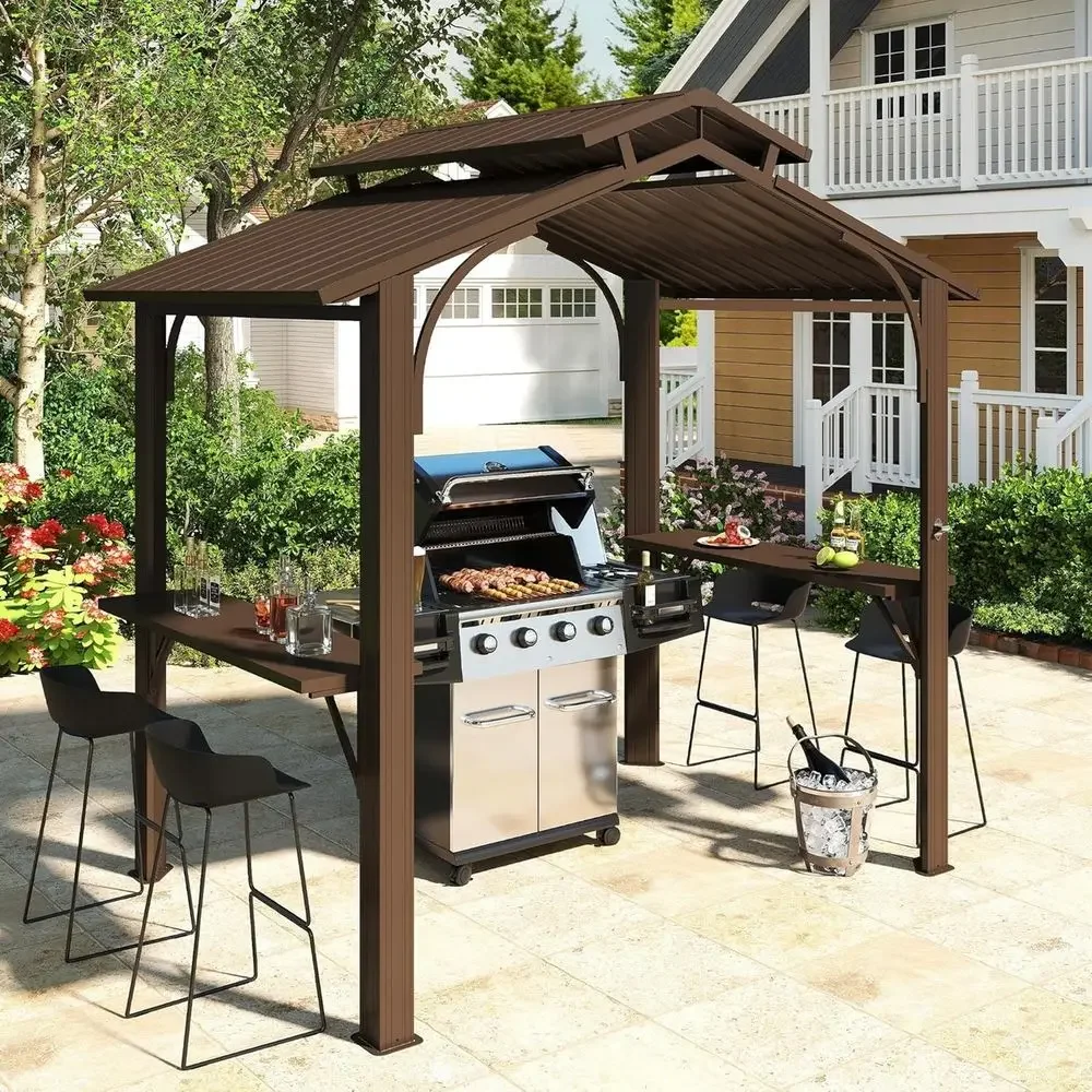 Domi 8x5T Hardtop Grill Gazebo, Outdoor BBQ Gazebo with 2 Side Shelves and Ceiling Hook, Metal Grill with Galvanized Steel Doubl
Domi 8x5T Hardtop Grill Gazebo, Outdoor BBQ Gazebo with 2 Side Shelves and Ceiling Hook, Metal Grill with Galvanized Steel Doubl