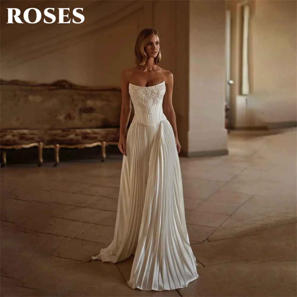 ROSES Ivory Strapless Prom Dresses with Floral Appliques Formal Dresses Pleated Satin Evening Dresses for Wedding Customized
ROSES Ivory Strapless Prom Dresses with Floral Appliques Formal Dresses Pleated Satin Evening Dresses for Wedding Customized