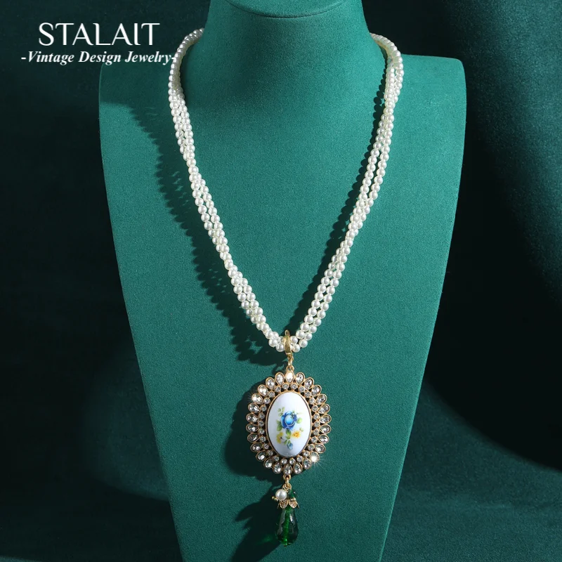 Vintage Layered Pearl Necklace Jewelry Chain Flower Bird White Porcelain Green Water Drop Pendant Women'S Accessories Wedding
Vintage Layered Pearl Necklace Jewelry Chain Flower Bird White Porcelain Green Water Drop Pendant Women'S Accessories Wedding