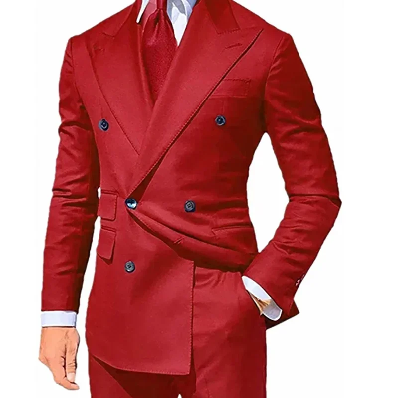 Men Wedding Groom Blazer Chinese Red Lapel Slim Fit Double-breasted Solid Color Business Office Suit Sets Smoking Homme
Men Wedding Groom Blazer Chinese Red Lapel Slim Fit Double-breasted Solid Color Business Office Suit Sets Smoking Homme