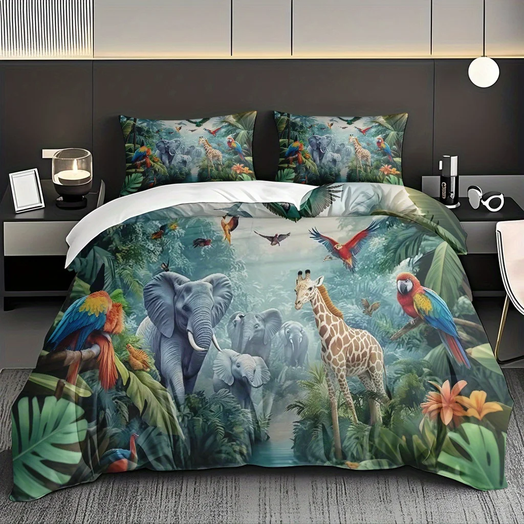 Jungle Animal,Parrot,Elephant,Giraffe Pattern Down Duvet Cover Set - Fashionable Classic Popular Digital Printed Bedding Set
Jungle Animal,Parrot,Elephant,Giraffe Pattern Down Duvet Cover Set - Fashionable Classic Popular Digital Printed Bedding Set