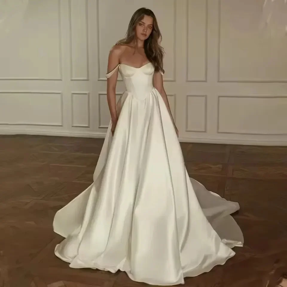 Customized Elegant A-Line Spaghetti Straps Stain Sweetheart Wedding Dresses Floor Length Sleeveless Ball Bridal Gowns Vestidos
Customized Elegant A-Line Spaghetti Straps Stain Sweetheart Wedding Dresses Floor Length Sleeveless Ball Bridal Gowns Vestidos