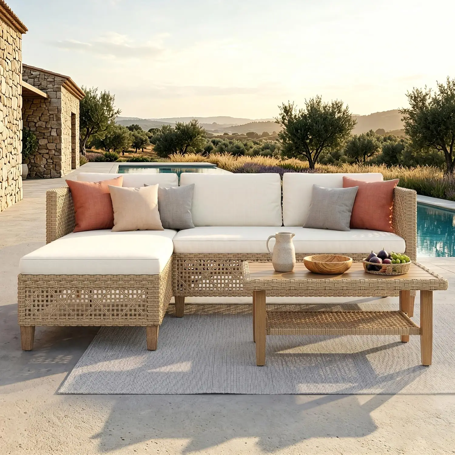 Outdoor Rattan Sofa Set with Thick Cushions & Coffee Table, Weather-Resistant Patio Furniture Set Sectional Couch, Customized
Outdoor Rattan Sofa Set with Thick Cushions & Coffee Table, Weather-Resistant Patio Furniture Set Sectional Couch, Customized
