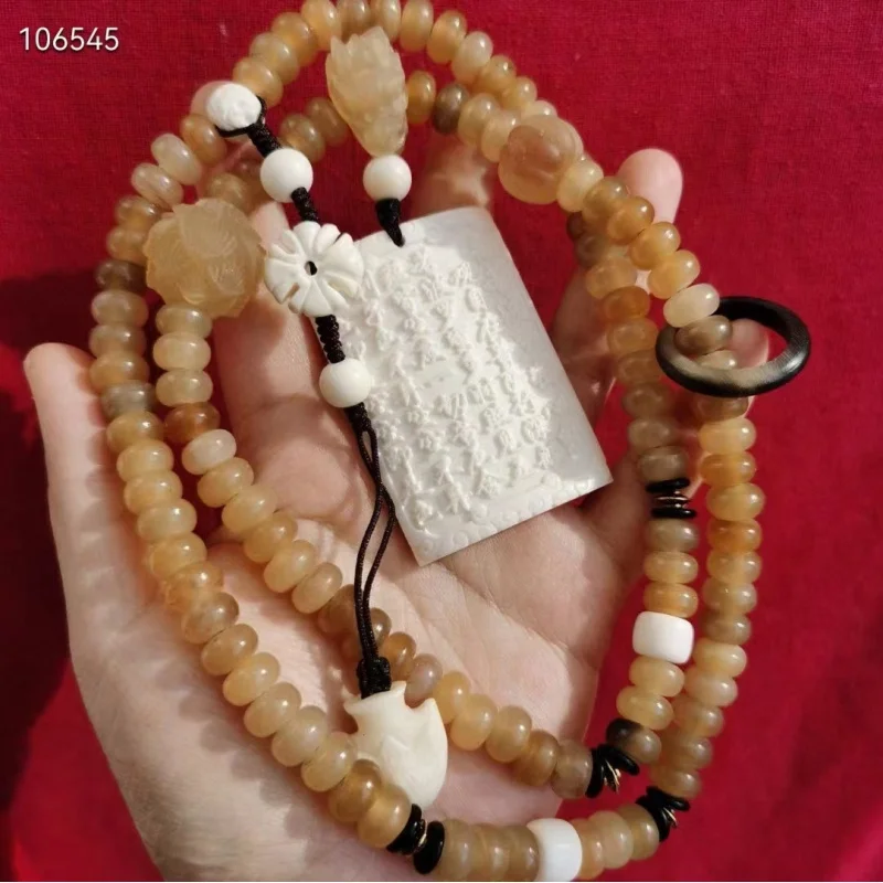 108 horn beads 10*6mm paired with horn dragon head three-way connector, lotus gourd bead, and Koro Heart Sutra pendant
108 horn beads 10*6mm paired with horn dragon head three-way connector, lotus gourd bead, and Koro Heart Sutra pendant