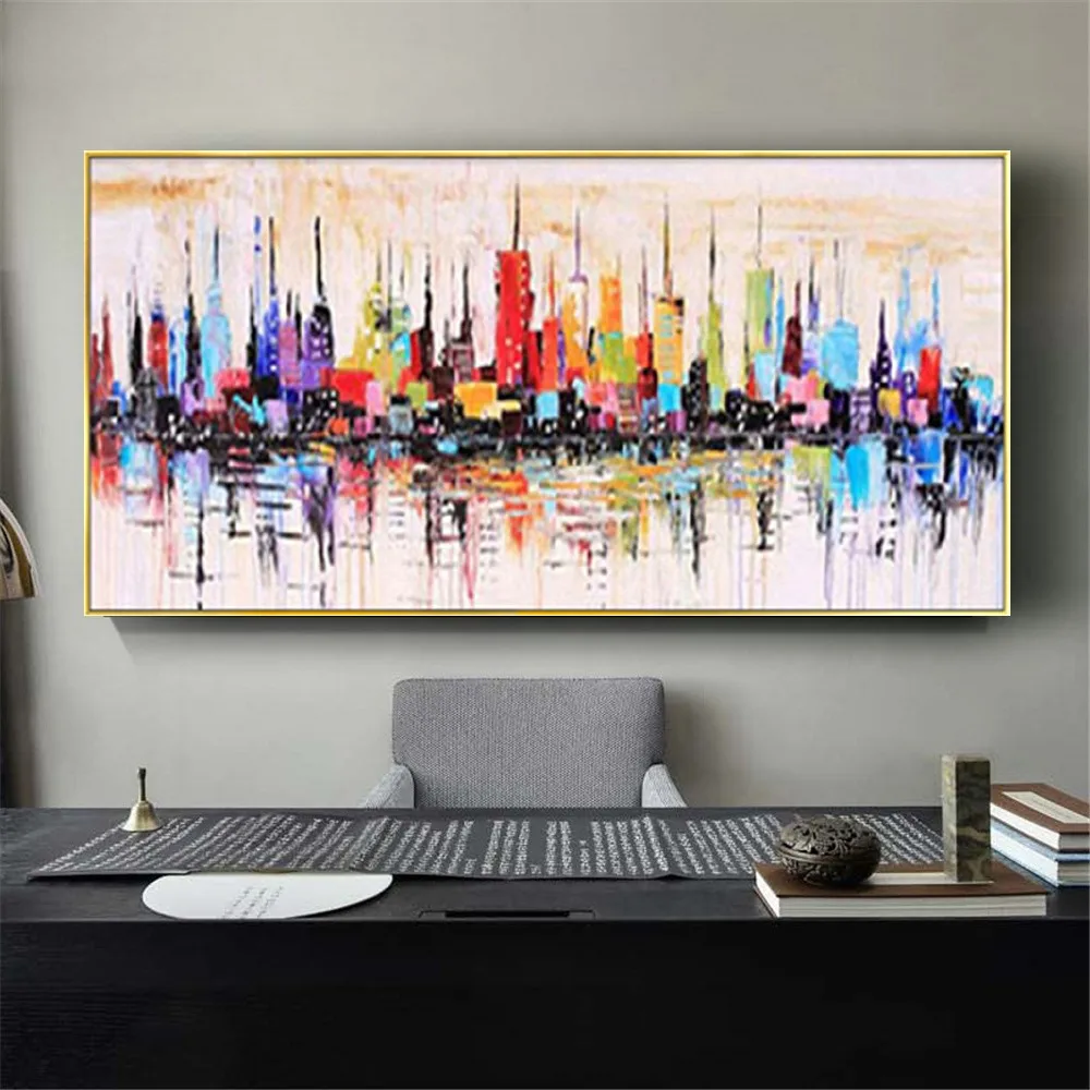 100% Hand-Painted High Quality Modern City Oil Painting On Canvas Bright Colors Abstract Skyscraper Indoor Wall Art Decor Poster
100% Hand-Painted High Quality Modern City Oil Painting On Canvas Bright Colors Abstract Skyscraper Indoor Wall Art Decor Poster