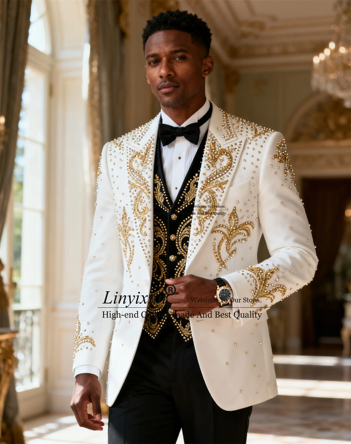 Блестящие мужские костюмы с кристаллами и бисером, комплекты из 3 предметов, смокинг, свадебный костюм для мужчин, красивый облегающий пиджак для жениха, выпускного вечера по индивидуальному заказу
Блестящие мужские костюмы с кристаллами и бисером, комплекты из 3 предметов, смокинг, свадебный костюм для мужчин, красивый облегающий пиджак для жениха, выпускного вечера по индивидуальному заказу