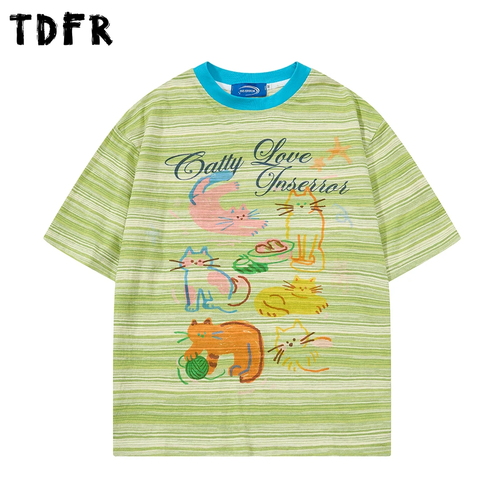 Striped Cartoon Print Short Sleeve T-shirt Mens Summer Retro Casual Spliced Crew Neck Half-Sleeve Loose Cotton Tee Man Tshirt
Striped Cartoon Print Short Sleeve T-shirt Mens Summer Retro Casual Spliced Crew Neck Half-Sleeve Loose Cotton Tee Man Tshirt