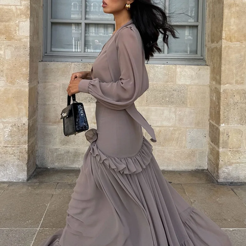 Autumn Long Sleeve V-neck Top Pullover & Maxi Skirts Outfit Women Spring Solid Lace-up Ruffle Chiffon Set Casual Loose 2pcs Suit
Autumn Long Sleeve V-neck Top Pullover & Maxi Skirts Outfit Women Spring Solid Lace-up Ruffle Chiffon Set Casual Loose 2pcs Suit