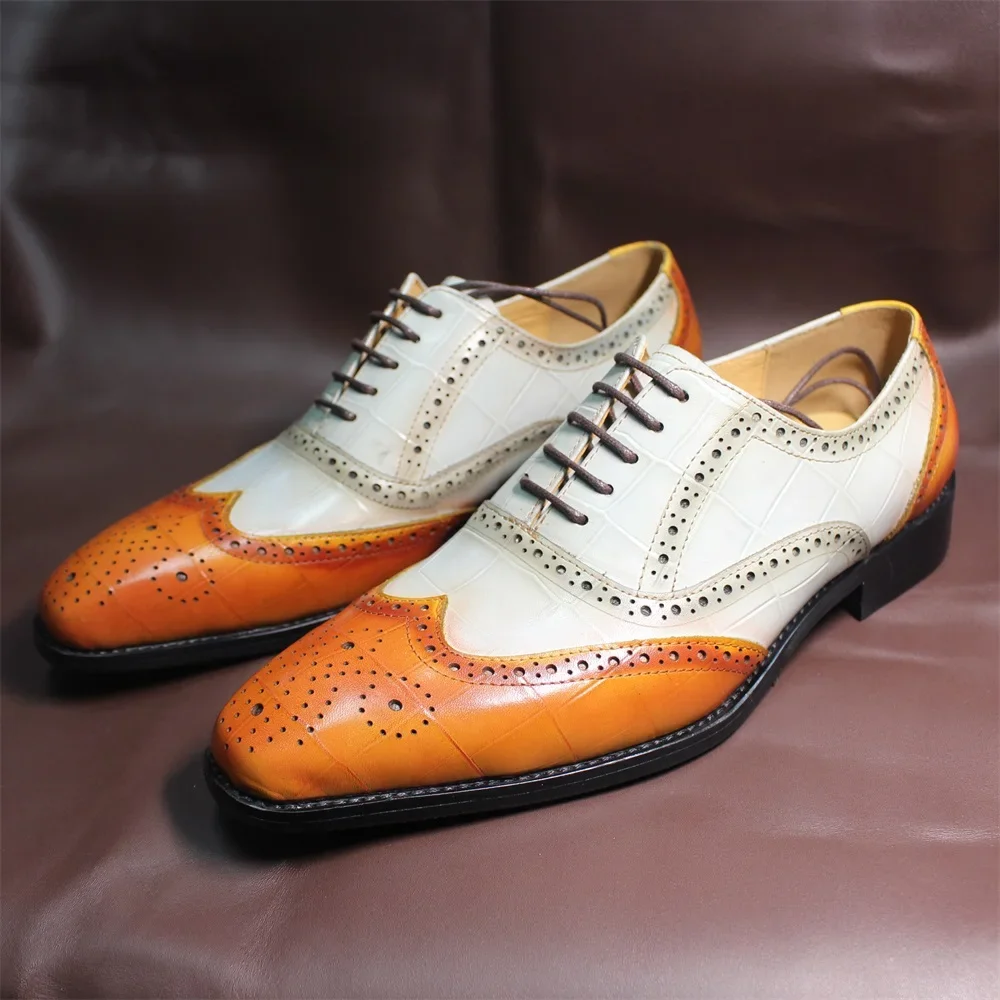 Luxury Genuine Leather Oxford Shoes for Men Pointed Toe Lace-Up Mixed Color Formal Crocodile Pattern Dress Shoes for Party
Luxury Genuine Leather Oxford Shoes for Men Pointed Toe Lace-Up Mixed Color Formal Crocodile Pattern Dress Shoes for Party