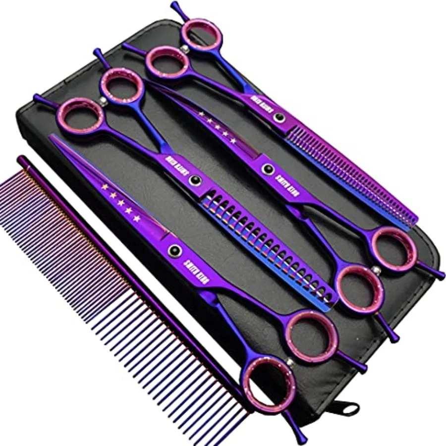7.0 Inch Professional Dog Grooming Scissors Set Straight Thinning Curved Chunkers Comb 5pcs in 1 Set for Right Handed
7.0 Inch Professional Dog Grooming Scissors Set Straight Thinning Curved Chunkers Comb 5pcs in 1 Set for Right Handed