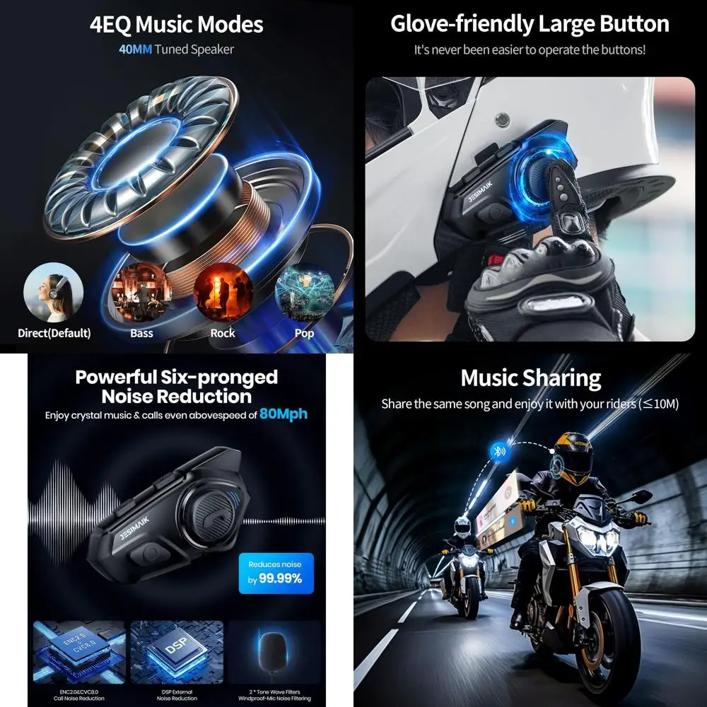 Motorcycle Helmet Bluetooth Headset, 10 Way 2KM Helmet Communication System, Multitasking Audio Motorcycle Intercom, 2 Mics&40mm
Motorcycle Helmet Bluetooth Headset, 10 Way 2KM Helmet Communication System, Multitasking Audio Motorcycle Intercom, 2 Mics&40mm