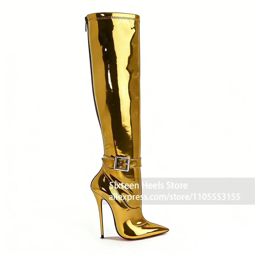 16cm Metal Lock Buckle Knee Boots Lacquered Heel Pointed Toe Back Zipper Boots Sexy Fetish Style Handmade Women Boots Customized
16cm Metal Lock Buckle Knee Boots Lacquered Heel Pointed Toe Back Zipper Boots Sexy Fetish Style Handmade Women Boots Customized