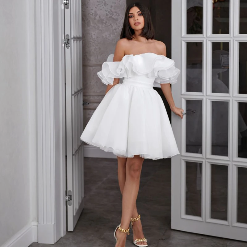 Eightree White A-Line Wedding Dresses 2023 Off The Shoulder Tulle Short Evening Dress Boho Beach Wedding Prom Gowns Custom Size
Eightree White A-Line Wedding Dresses 2023 Off The Shoulder Tulle Short Evening Dress Boho Beach Wedding Prom Gowns Custom Size