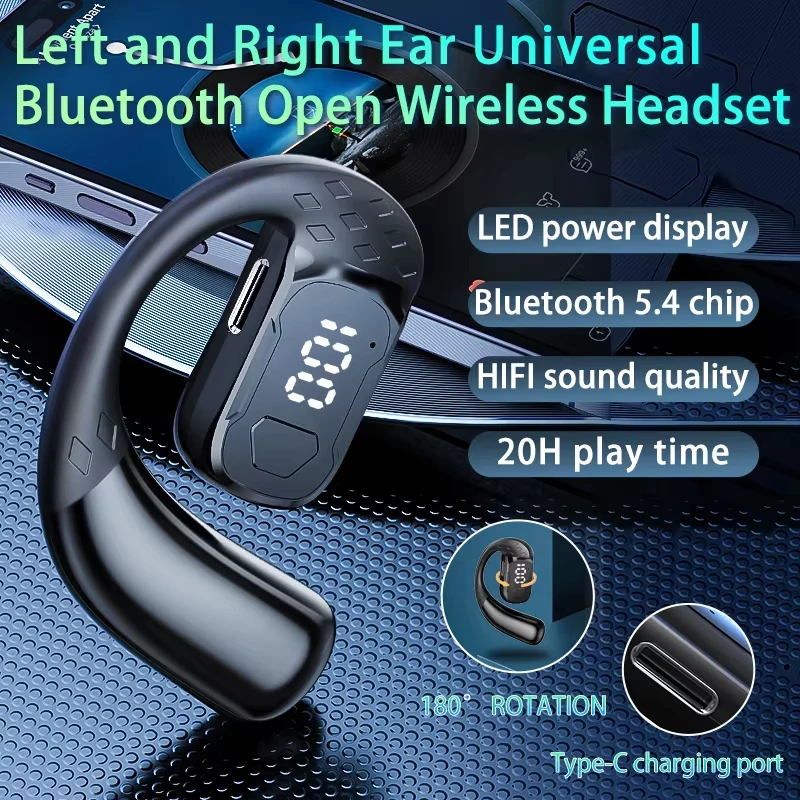 Bluetooth 5.4 180° Rotation Adjustable Left Right Ear Universal Earphone Mic Sport Business Music Ear-Hook Open Wireless Headset
Bluetooth 5.4 180° Rotation Adjustable Left Right Ear Universal Earphone Mic Sport Business Music Ear-Hook Open Wireless Headset