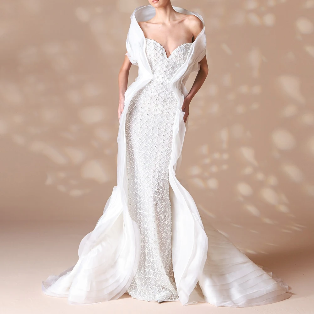 Customized Elegant Off the Shoulder Tulle Evening Dress Modern Straight Strapless Floor Length Short Sleeves Vestido De Novia
Customized Elegant Off the Shoulder Tulle Evening Dress Modern Straight Strapless Floor Length Short Sleeves Vestido De Novia