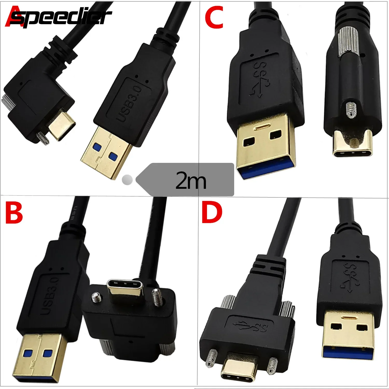 Gold-Plated USB 3.0 A Male To USB 3.1 Type C with Screws Industrial Camera Lock Flat Panel Charging Cable 30cm 1m 2m
Gold-Plated USB 3.0 A Male To USB 3.1 Type C with Screws Industrial Camera Lock Flat Panel Charging Cable 30cm 1m 2m