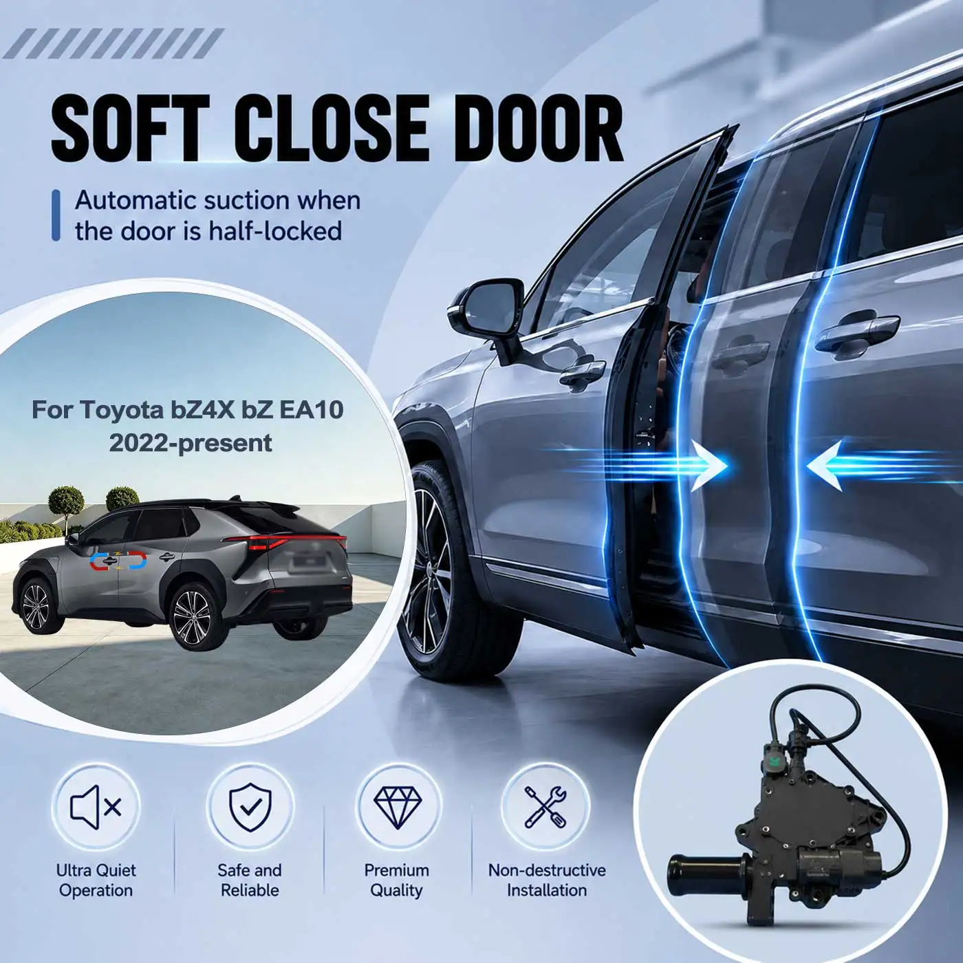 For Toyota bZ4X bZ EA10 2022-present Electric Soft Close Door Auto Pull-In Suction Lock Intelligent Silent Closer Kit
For Toyota bZ4X bZ EA10 2022-present Electric Soft Close Door Auto Pull-In Suction Lock Intelligent Silent Closer Kit