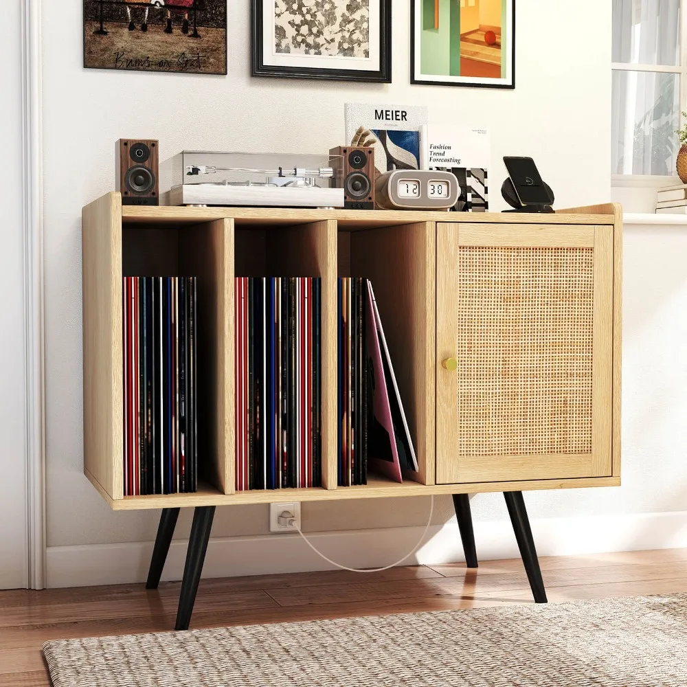 Record Player Stand w/ Charging Station & Rattan Cabinet Adjustable Shelf
Record Player Stand w/ Charging Station & Rattan Cabinet Adjustable Shelf