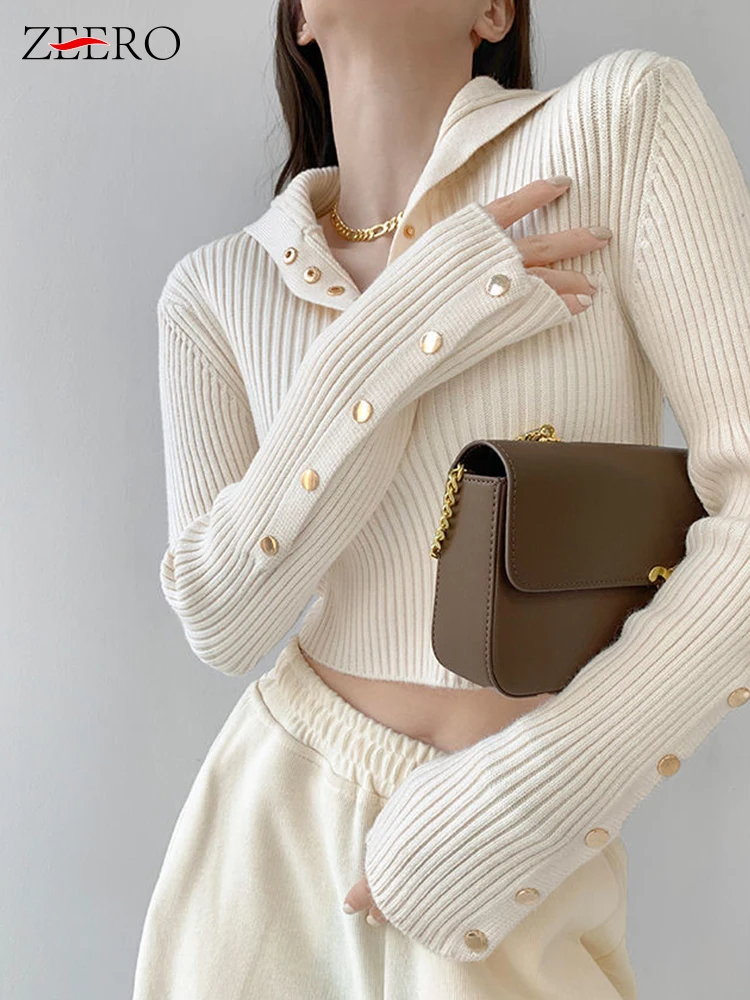 Autumn Korean Women Large Lapel Long Sleeve Knitted Sweater Pullovers Female Casual Rivet Buttons Solid Sweater Jumper Crop Top
Autumn Korean Women Large Lapel Long Sleeve Knitted Sweater Pullovers Female Casual Rivet Buttons Solid Sweater Jumper Crop Top