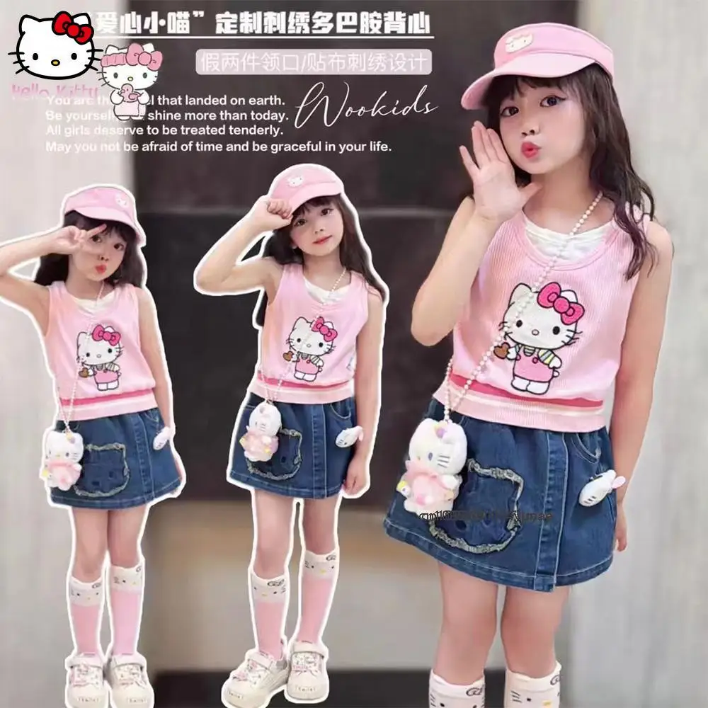 Kawaii Hello Kitty, жилет для девочек, короткая джинсовая юбка без рукавов, комплект жилета, летний новый милый мультяшный модный милый комплект принцессы
Kawaii Hello Kitty, жилет для девочек, короткая джинсовая юбка без рукавов, комплект жилета, летний новый милый мультяшный модный милый комплект принцессы